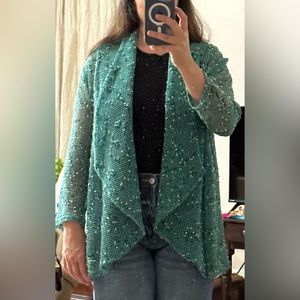 Vintage EUC Le Moda Medium Open Cardigan Green Beaded Large Knit